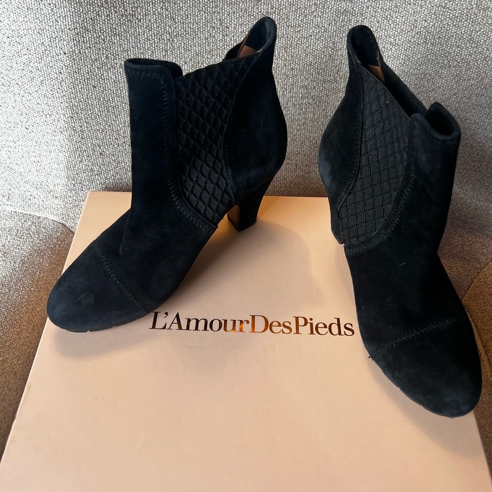 L'Amour Des Pieds Black Suede Ankle Booties